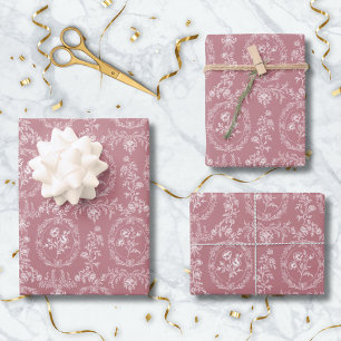 Antikes Rokoko-Blumen-Blumenmuster Geschenkpapier Set