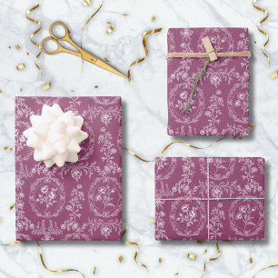 Antikes Rokoko-Blumen-Blumenmuster Geschenkpapier Set