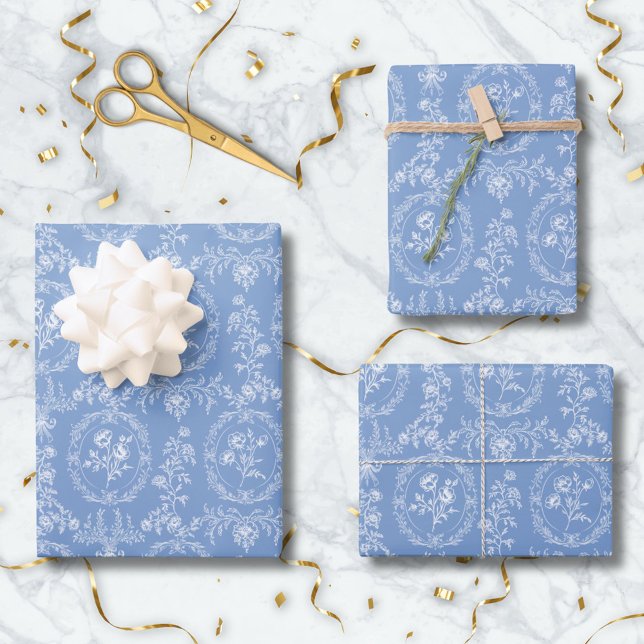 Antikes Rokoko-Blumenmuster Geschenkpapier Set (In situ)