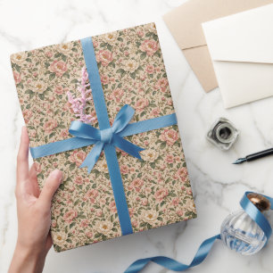 Antikes romantisches Pfingstrosen- und Rosengarten Geschenkpapier