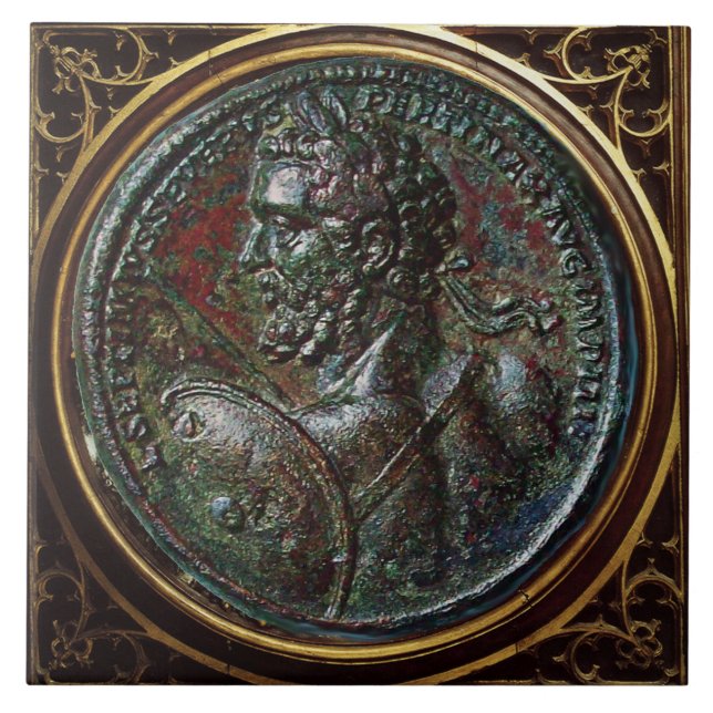 ANTIKES RÖMISCHES BRONZE-MEDAILLON SEPTIMUS SEVERU FLIESE (Vorderseite)