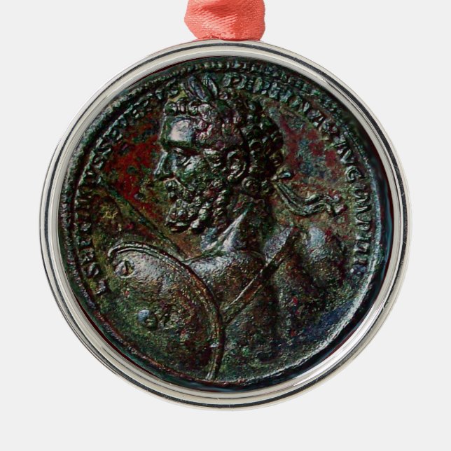 ANTIKES RÖMISCHES BRONZEmedaillon SEPTIMUS SEVERUS Silbernes Ornament (Vorne)