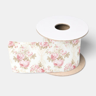 Antikes rosa Blumen-Koquette-Geschenkpapier Satinband