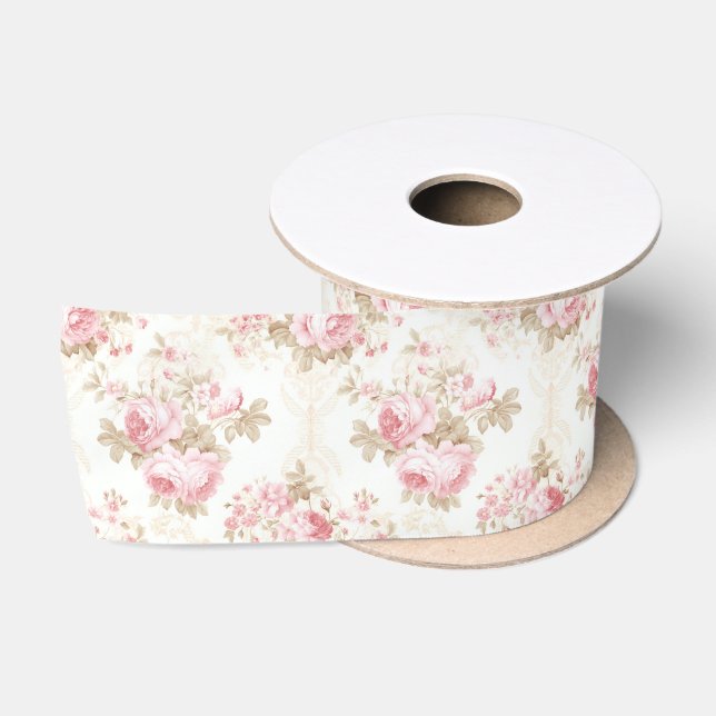 Antikes rosa Blumen-Koquette-Geschenkpapier Satinband (Spule)