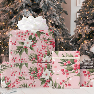 Antikes Rosa Blumenmuster mit Beeren Geschenkpapier