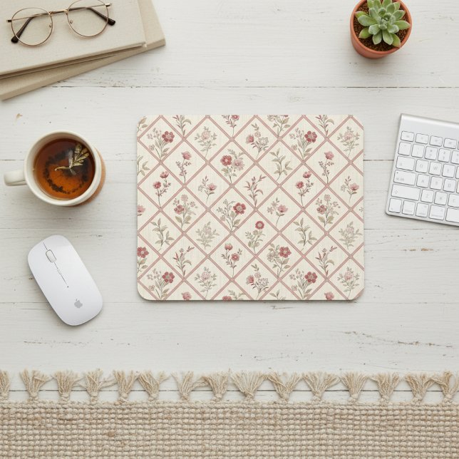 Antikes Rosa Blumenrankenmuster Mousepad (Von Creator hochgeladen)