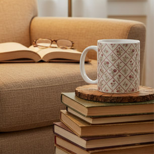 Antikes Rosa Blumenrastermuster Kaffeetasse