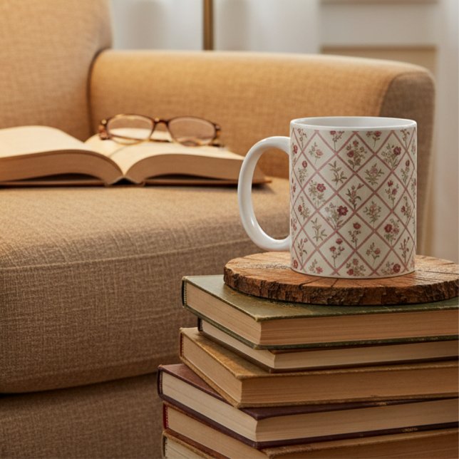 Antikes Rosa Blumenrastermuster Kaffeetasse (Von Creator hochgeladen)