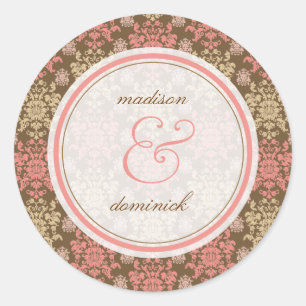 Antikes Rosa-Damask-Lace-eleganter Hochzeit-Aufkle Runder Aufkleber