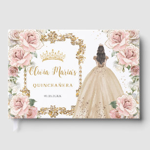 Antikes Rosa Florales Champagner-Quinceanera-Kleid Gästebuch