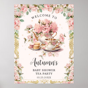 Antikes Rosa Florales Hochzeits-Tea-Baby-Bräute-Ei Poster