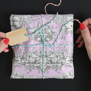 Antikes Rosa Florales See Toile de Jouy Geschenkpapier Set