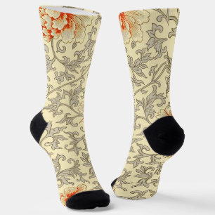 Antikes Rosa Grau Botanisch Floral Socken