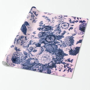 Antikes Rosa Indigo Blau Vintage Blumen Toile Geschenkpapier