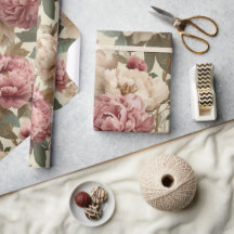 Antikes Rosa Pfingstrose Creme Blumenmuster