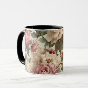 Antikes Rosa Pfingstrose Creme Blumenmuster Tasse