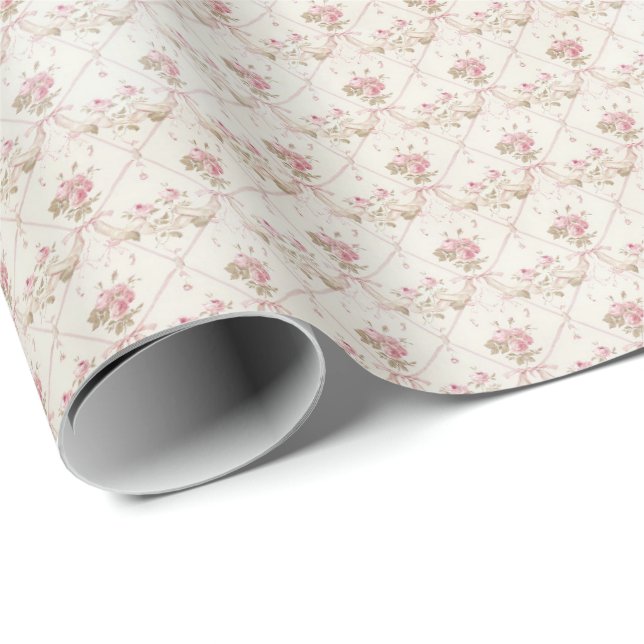 Antikes rosa Rosen Coquette Geschenkpapier (Rolleneckpunkt)