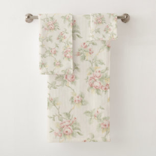Antikes Rosa Rosen Cottagecore Blumenmuster Badhandtuch Set