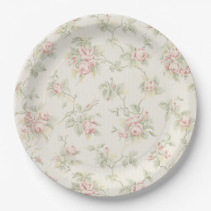 Antikes Rosa-Rosen-Landhausstil-Blumenmuster Pappteller