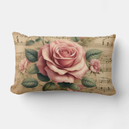 Antikes rosa Rosen-Musiknoten-Kissen Lendenkissen