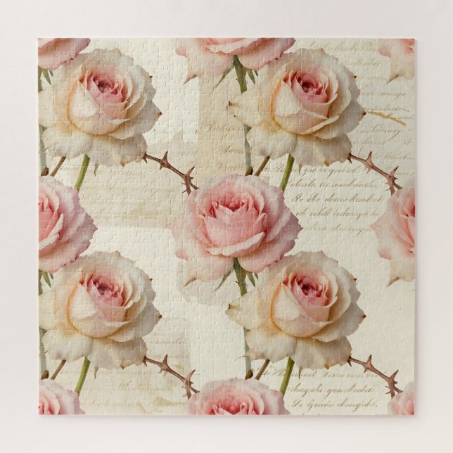 Antikes Rosa-Rosen-Schriftmuster Puzzle (Vertikal)