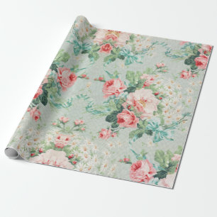 Antikes Rosa-Rosen-Shabby-Chic-Blumenmuster Geschenkpapier