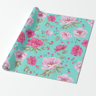 Antikes rosa Teal Frühlingsblumenmuster Geschenkpapier