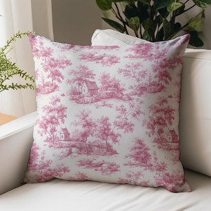 Antikes Rosa Toile de Jouy Rustikale Szenen Muster Kissen