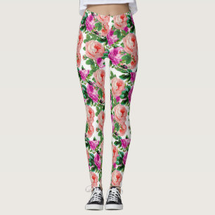 Antikes Rosa und Lila Blumen-Rosen-Muster Leggings