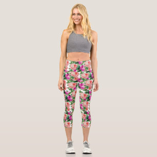 Antikes Rosa- und Lila-Blumenrosenmuster Capri Leggings