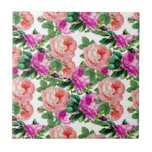 Antikes Rosa und Lila Florales Rosenmuster Fliese