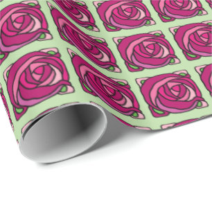 Antikes Rosen-Blumenmuster in Rosa und Grün Geschenkpapier