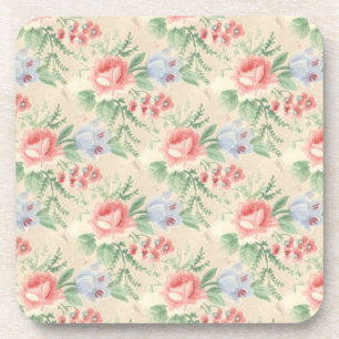 Antikes Rosen- und Blumenmuster in Rosa und Blau Getränkeuntersetzer