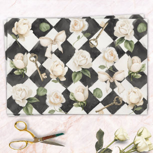 Antikes Rosenblumen Schwarz-Weiß-Diamantmuster Geschenkpapier Set