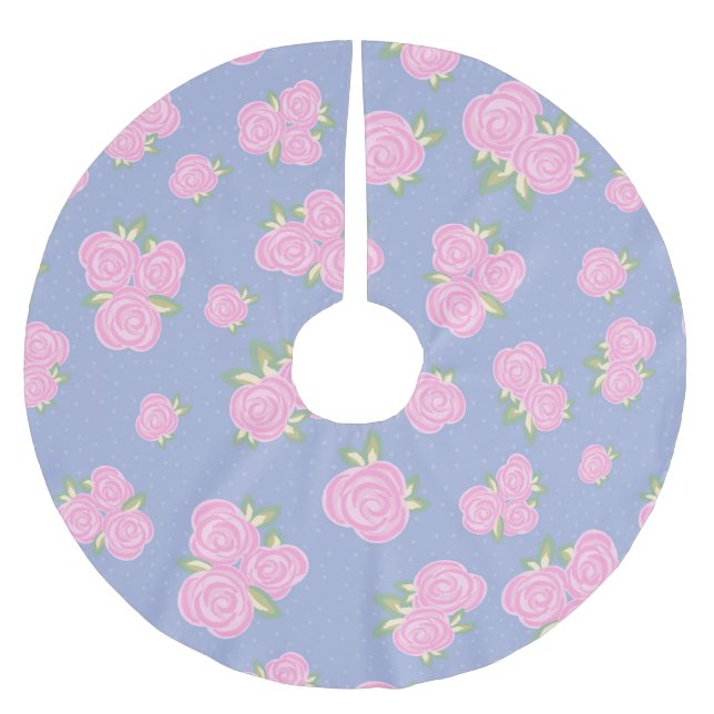 Antikes Rosenblumenmuster Polyester Weihnachtsbaumdecke (Vorderseite)