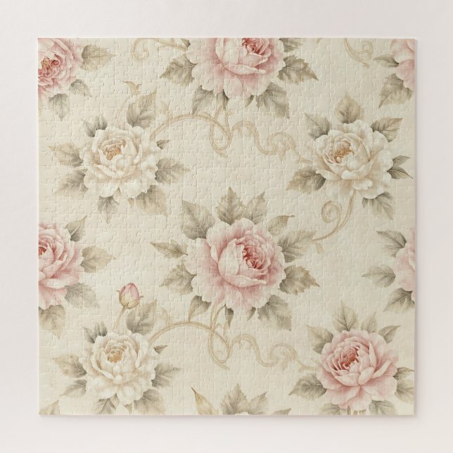 Antikes Rosendamask-Blumenmuster Puzzle (Vertikal)