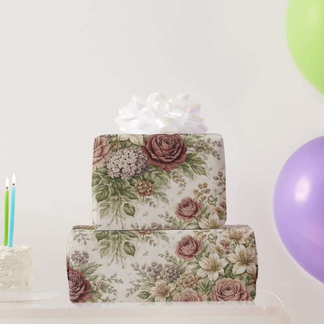 Antikes Rosengartenmuster in Blush-Tönen Geschenkpapier (Partygeschenke)