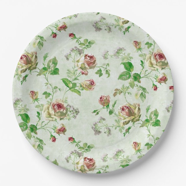 Antikes Rosenmuster in Rosa Pappteller (Vorderseite)
