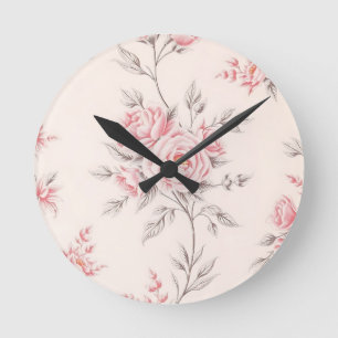 Antikes Rosenmuster in Rosa Runde Wanduhr