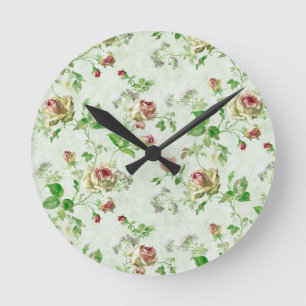 Antikes Rosenmuster in Rosa Runde Wanduhr