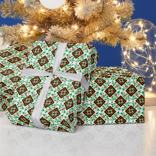 Antikes Rot Grün Weiß Barcelona Floral Geschenkpapier