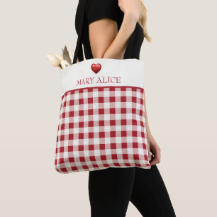 Antikes Rot und Creme Gingham mit Herz