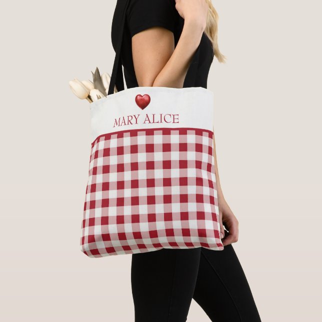 Antikes Rot und Creme Gingham mit Herz (Von Nahem)