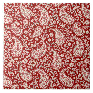Antikes Rot und Elfenbein-Blumen-Paisley Fliese