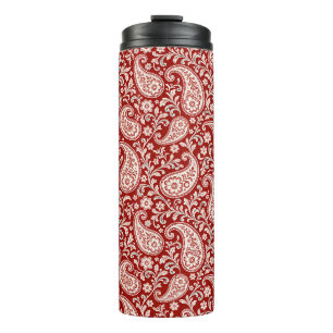 Antikes Rot und Elfenbein-Blumen-Paisley Thermosbecher