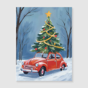 Antikes rotes Auto Weihnachtsbaum Magnetkarte