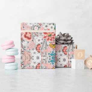 Antikes rotes Blumenmuster. Geschenkpapier