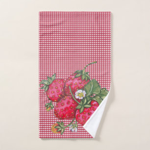 Antikes rotes Erdbeer-Gingham-Landküche Handtuch
