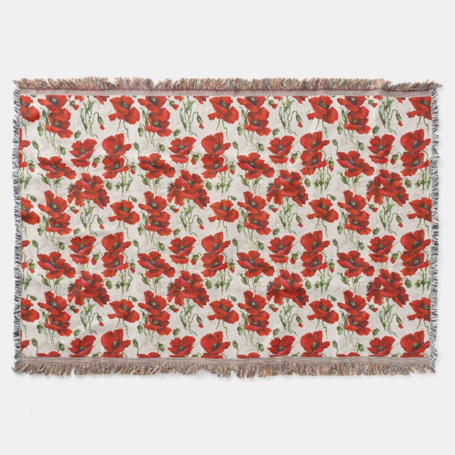 Antikes rotes Mohnblumen-Blumenmuster Botanische K Decke (Vorderseite)