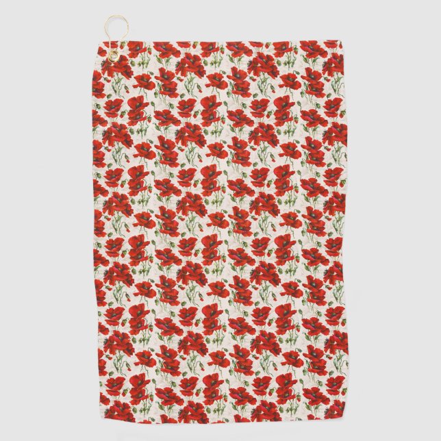 Antikes rotes Mohnblumen-Blumenmuster Botanische K Golfhandtuch (Vorderseite)